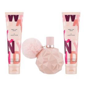 ARIANA GRANDE SWEET LIKE CANDY 3 PCS SET FOR WOMEN: 3.4 EAU DE PARFUM SPRAY + 3.4 BATH AND SHOWER GEL + 3.4 BODY SOUFFLE