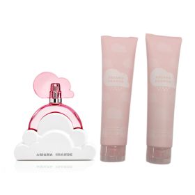 ARIANA GRANDE CLOUD PINK 3 PCS SET FOR WOMEN: 3.4 EAU DE PARFUM SPRAY + 3.4 SHOWER GEL + 3.4 BODY SOUFFLE