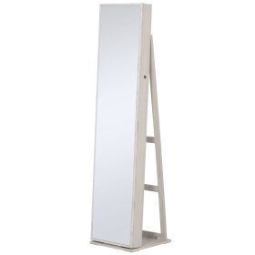 Lockable Jewelry Cabinet Standing Armoire Full Length Mirror LED Lights White Jewelry Organizer