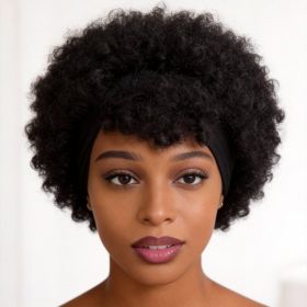 Natural Black Short Afro Kinky Curly Wig WithAttachedHeadbands Glueless Synthetic Wear And Go ForBlackWomen Fluffy Bouncy Afro Wigs (Option: CC003)