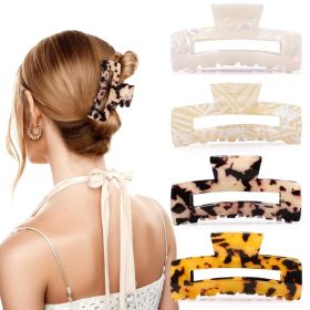 4Pcs Tortoise Hair Claw Clips, Acetate Hair Claw Clip Acrylic French Hair Banana Barrettes Jaw Clips, Stylish Hair Accessories For Women 3.15 Inc (Option: 4429838G14)